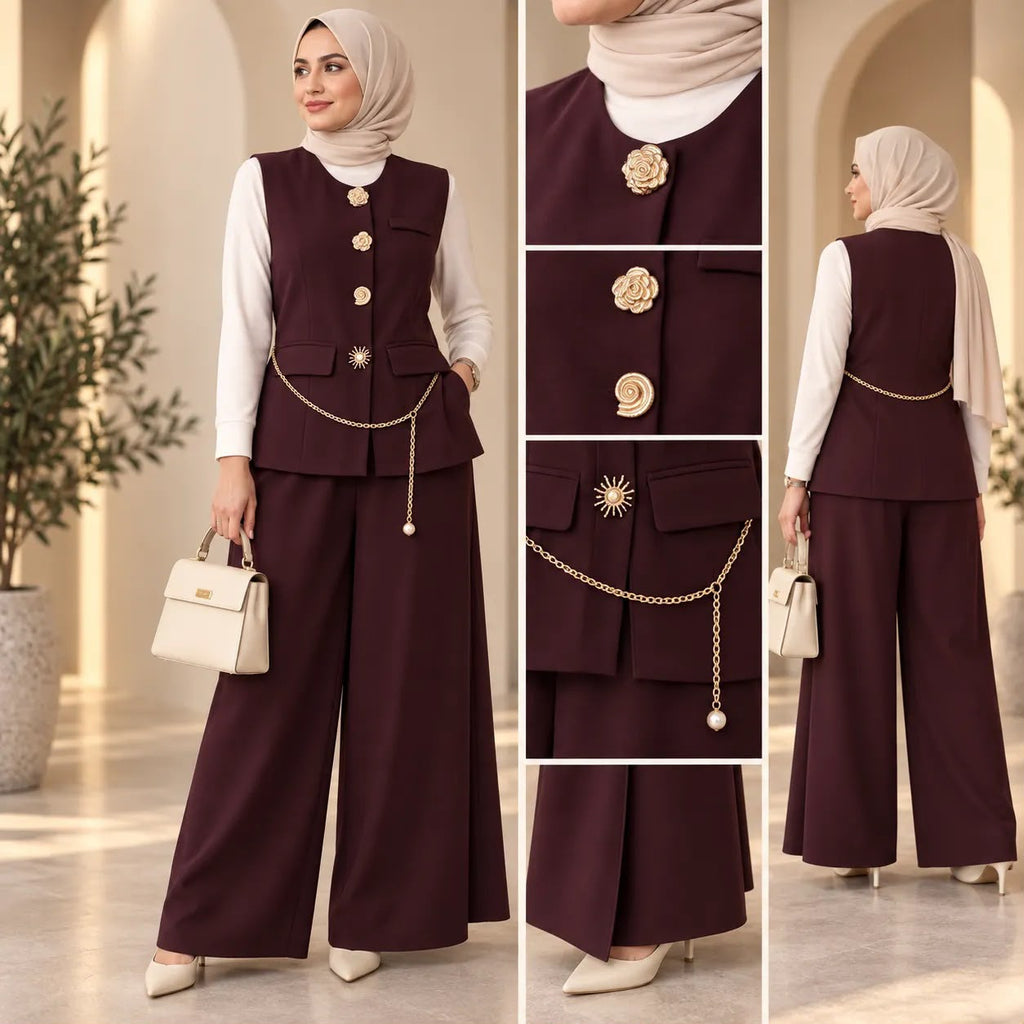 Ensemble Femme Chic & Élégant – Gilet Sans Manches & Pantalon Large