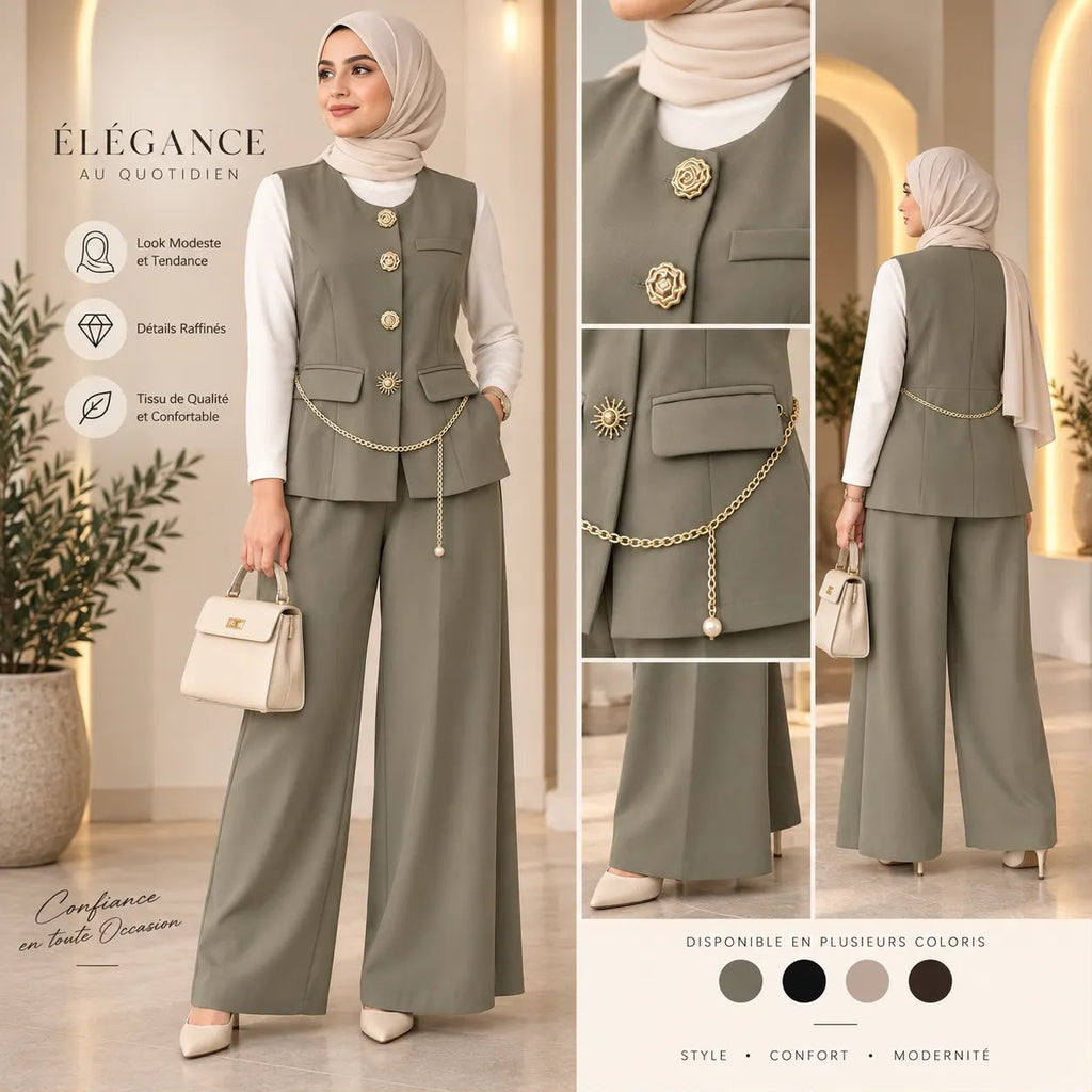 Ensemble Femme Chic & Élégant – Gilet Sans Manches & Pantalon Large