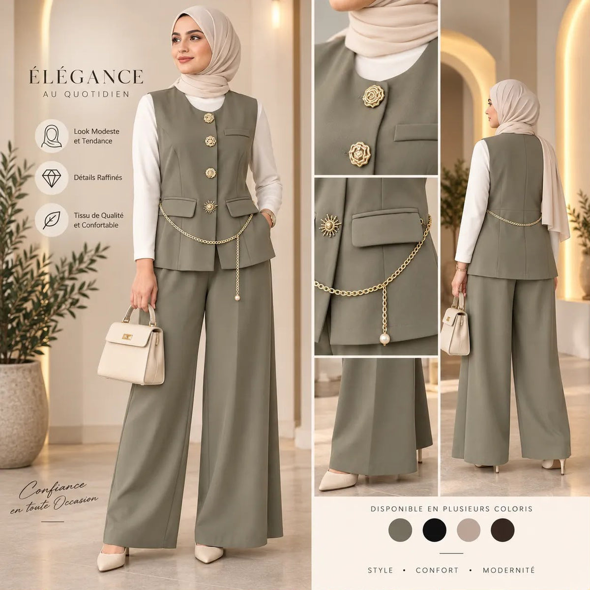 Ensemble Femme Chic & Élégant – Gilet Sans Manches & Pantalon Large